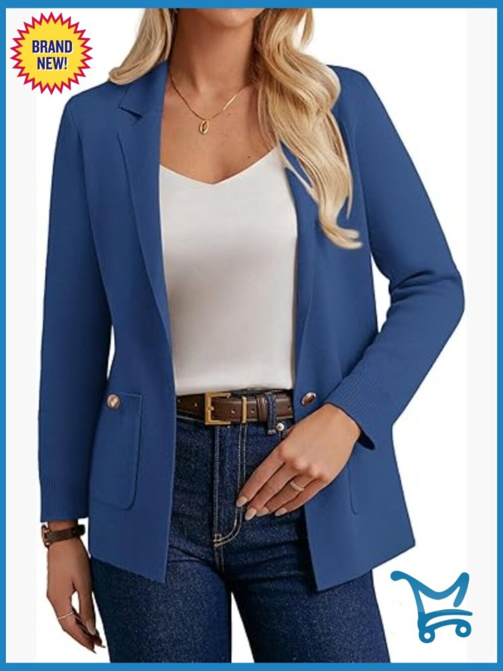 Knit Sweater Blazer Open Front Cardigan with Pockets Business Casual Work Jacket